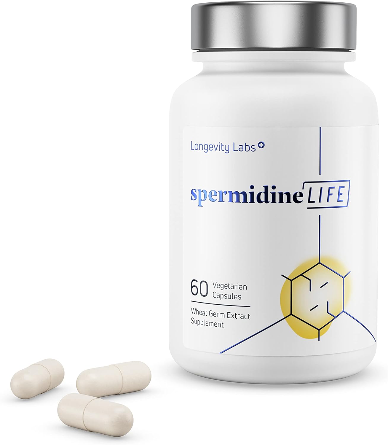 LONGEVITY LABS + spermidineLIFE Natural Supplement, Non-Synthetic Plant-Based Wheat Germ Extract with High Spermidine & Zinc for Cell Renewal, Vegan, for Women & Men, 60 Capsules
