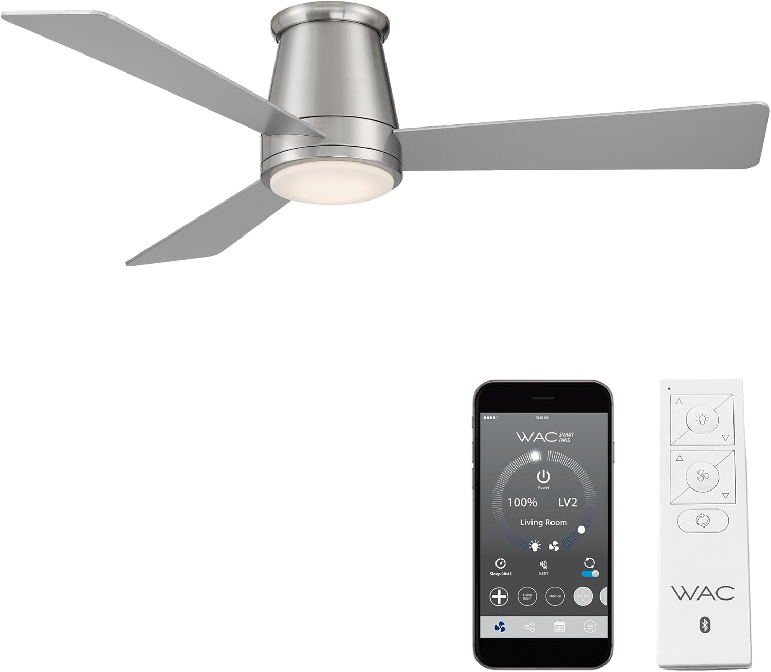 WAC Lighting F-037L-BN Hug 52" Hugger Ceiling Fan with LED Lights & Remote, Brushed Nickel