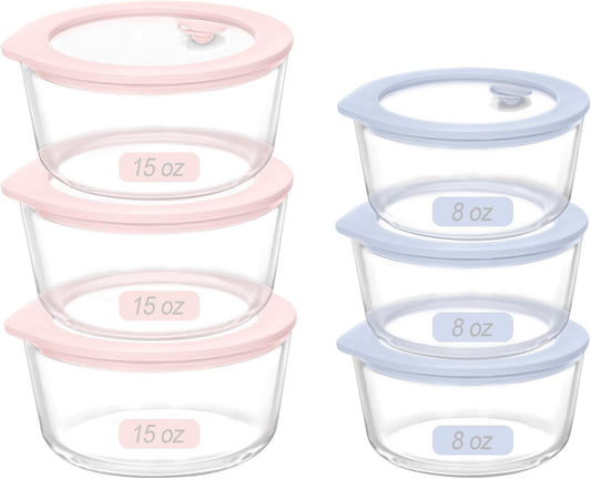 Urban Green Glass Food Container Set with Glass Lid, 6 Pack, Meal Prep Containers with Silicone Framed Airtight Lid, Leakproof, 100% Plastic Free,