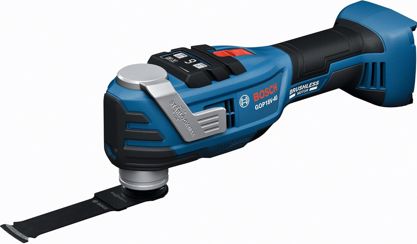 BOSCH GOP18V-40N 18V Brushless StarlockMax Oscillating Tool - Powerful 20,000 OPM, 6 Speed Settings, Auto-Stop, Ergonomic Design, Fast Accessory Changes, Ideal for Remodelers & Contractors