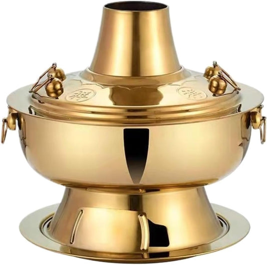 ZOCWJK Chinese Hot Pot Stainless Steel Hot Pot Charcoal Chinese Cooker Soup Pot Traditional Cooking Cookware Hot Pot (Gold-34cm