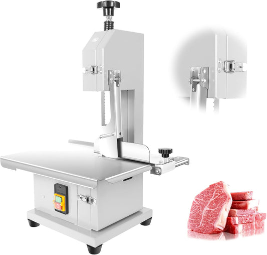 Vohala Stainless Steel Meat Slicer, 2500W Electric Bandsaw, Bone Cutter with 8 Blades, Commercial Meat Saw with 0.04-9.8 Inch Cutting Thickness for Pork Leg (Countertop Style 2200W)