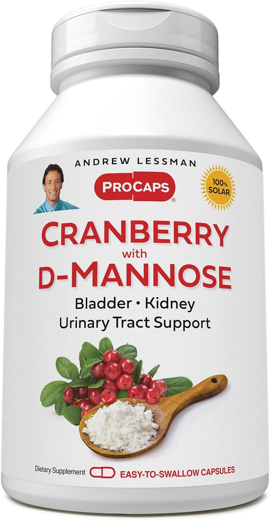 ANDREW LESSMAN Cranberry with D-Mannose - 180 Capsules - Supports Bladder, Kidney and Urinary Tract Health. High Potency Standardized Cranberry Concentrate and D-Mannose. Easy to Swallow Capsules