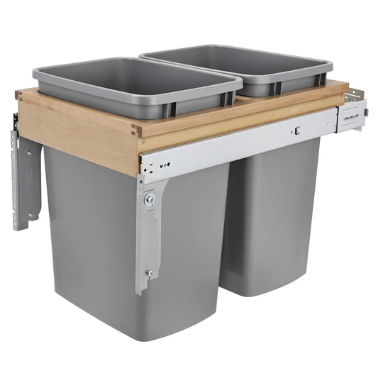 Rev-A-Shelf Top Mount Double Pullout Under Cabinet 35 Quart Kitchen Trash Cans w\/Soft-Close, 150 Pound Rated Full-Extension Slides, 4WCTM-18BBSCDM2