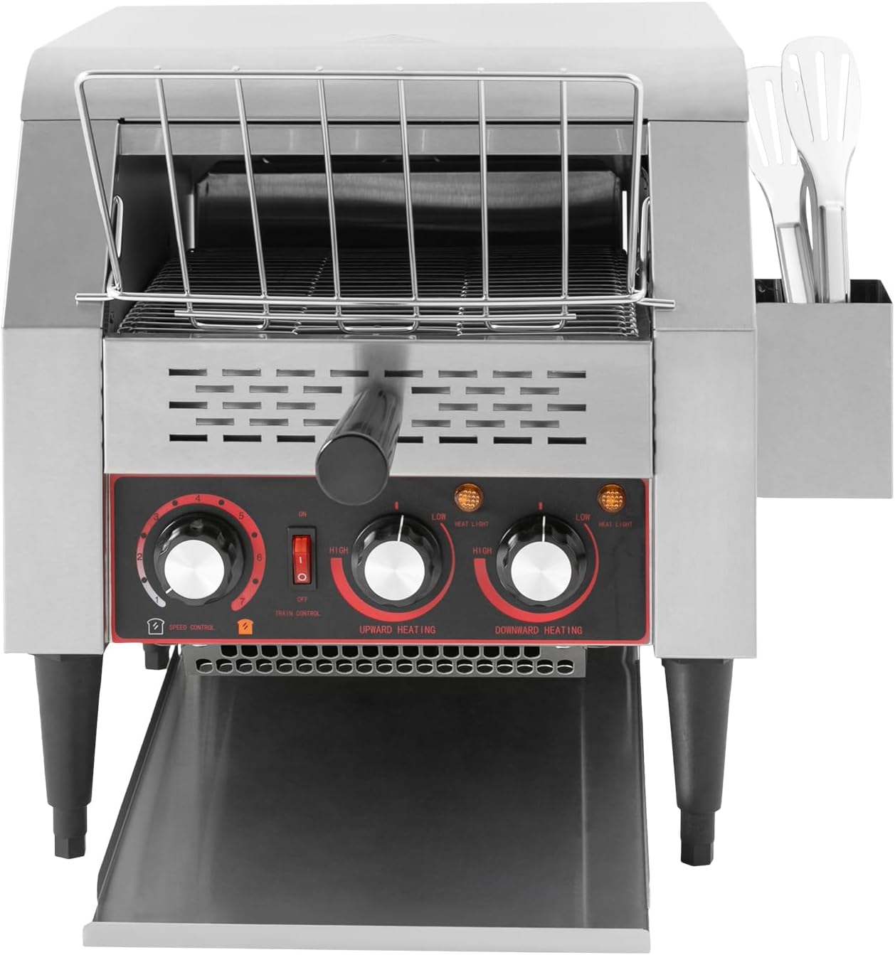 300 Slices/Hour Commercial Conveyor Toaster, 1900W Stainless Steel Heavy Duty Industrial Toasters w/ 3 Heating Mode Heating Tubes & 7 Speeds, Countertop Electric Restaurant Equipment