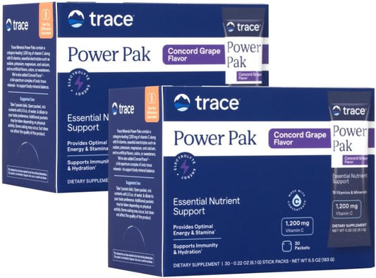Trace Minerals Power Pak Multivitamin and multimineral Packets - Electrolyte Support - 1200 mg Vitamin C Plus 70+ Trace Minerals - Concord Grape Flavor - 60 Packets