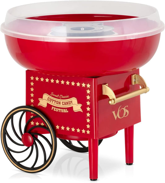 VOS Mini Cotton Candy Machine for Kids, Red Retro Sugar Candy Maker, Cotton Candy Maker Machine Kit: includes 15 Candy Sticks & 1 Sugar Scoop \u2013 Ideal for Home Use, Small Parties & Intimate Gatherings
