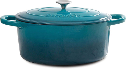 Crock-Pot Artisan Oval Enameled Cast Iron Dutch Oven, 7-Quart, Teal Ombre