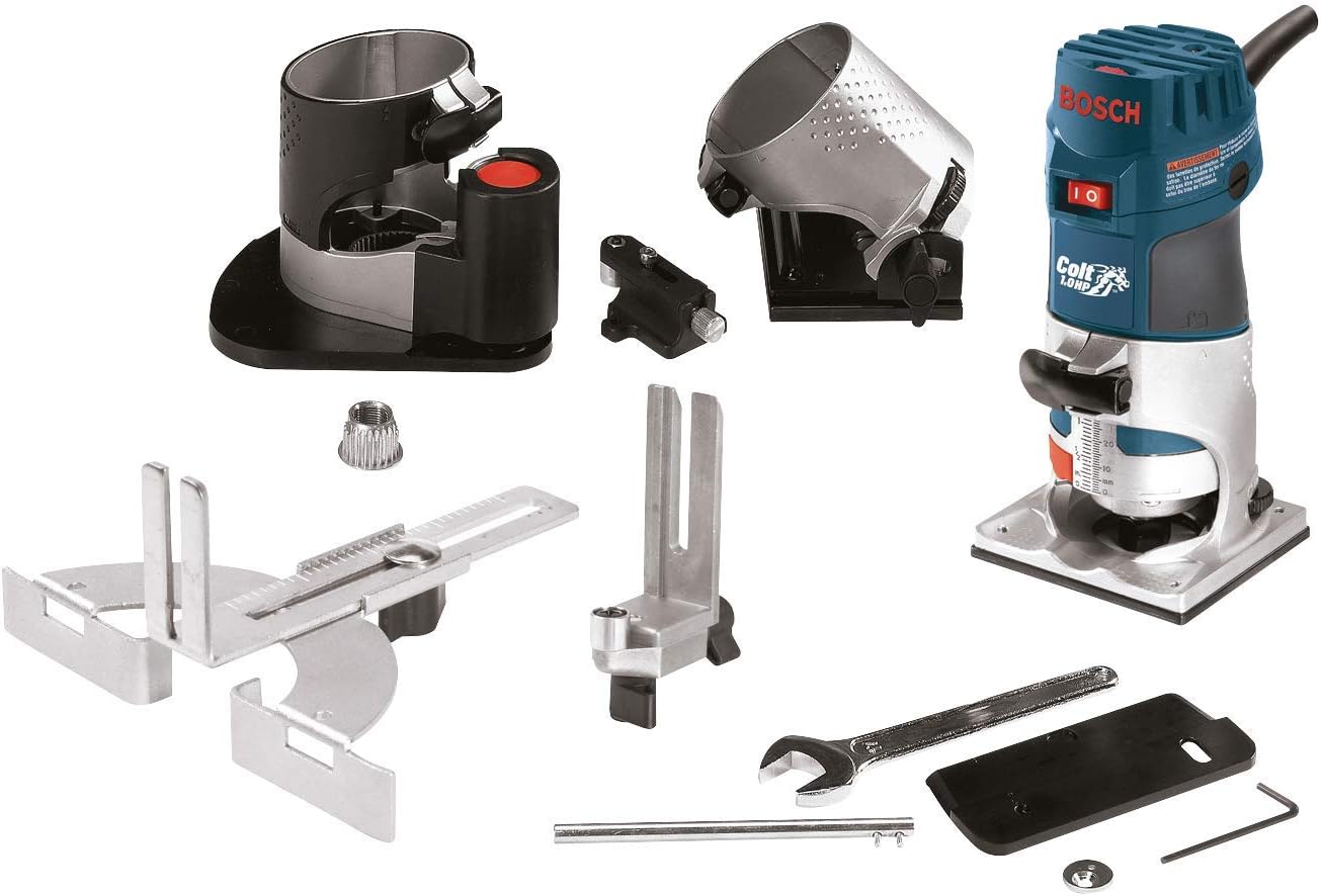 BOSCH PR20EVSNK Colt Installers Kit 5.7 Amp 1 Hp Fixed-Base Variable-Speed Router with 3 Assorted Bases and Edge Guide