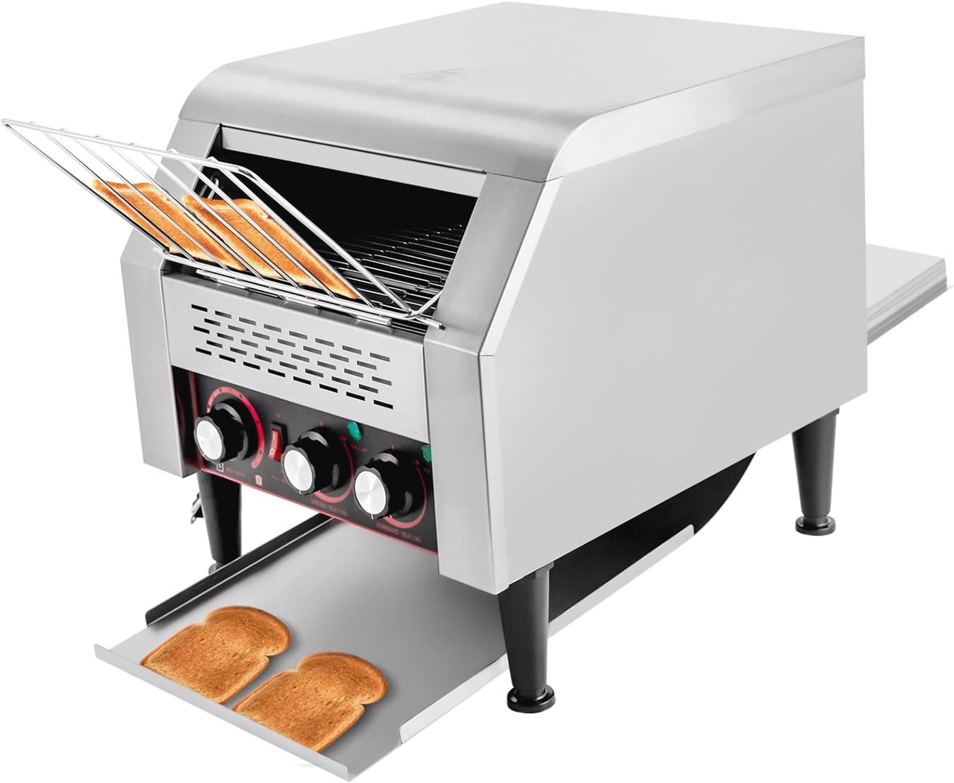 300 Slices/Hour Commercial Conveyor Toaster, 2200W Stainless Steel Heavy-Duty Industrial Toasters w/Double Heating Tubes,Countertop Electric Restaurant Equipment for Bun Bagel Bread Baked Food