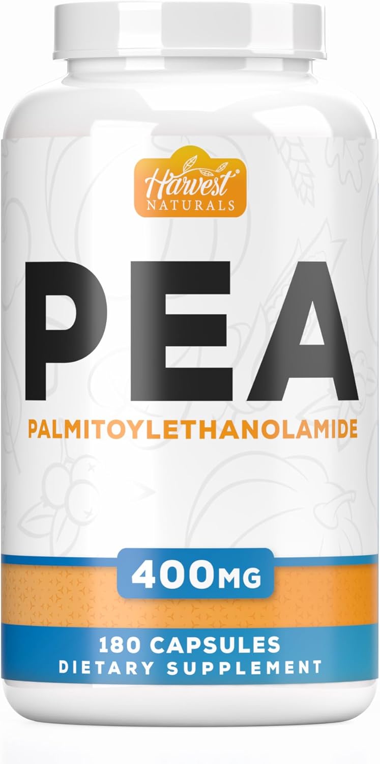 HARVEST NATURALS Palmitoylethanolamide Capsules | Pea 400mg | 180 Pill Count | Promotes Natural Inflammation & Discomfort Relief | Lab Tested Ingredients