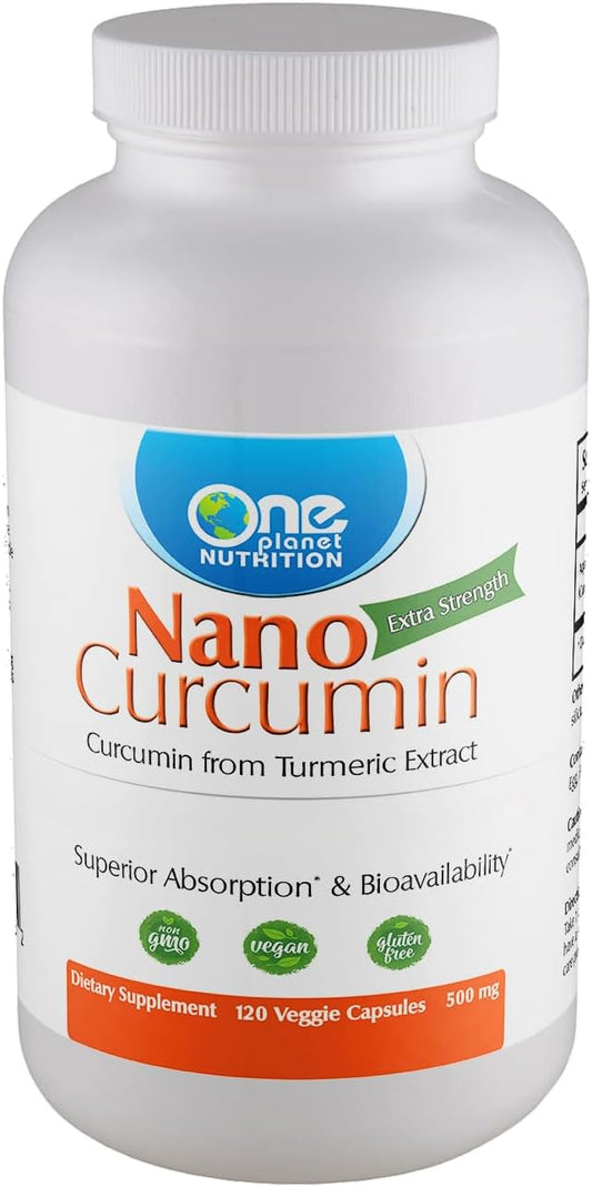 One Planet Nutrition Nano Curcumin 500 mg Veggie Capsules (240 Servings), Family Size, Nano for High Absorption, Supports Immune Health, Non-GMO, Vegan, Gluten-Free