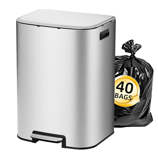 KUK 16 Gallon Kitchen Trash Can with Lid, Heavy Duty Hands-Free Stainless Steel Commercial Step Trash Bin with Removable Inner Bucket, Pedal Rubbish Bin for Home Office and Kitchen, 60L\/16Gal