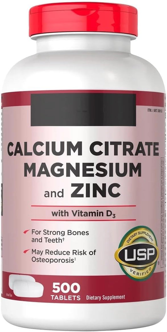 Signature Calcium Citrate, Magnesium and Zinc, with Vitamin D3, for Strong Bones and Teeth - 500 Tablets