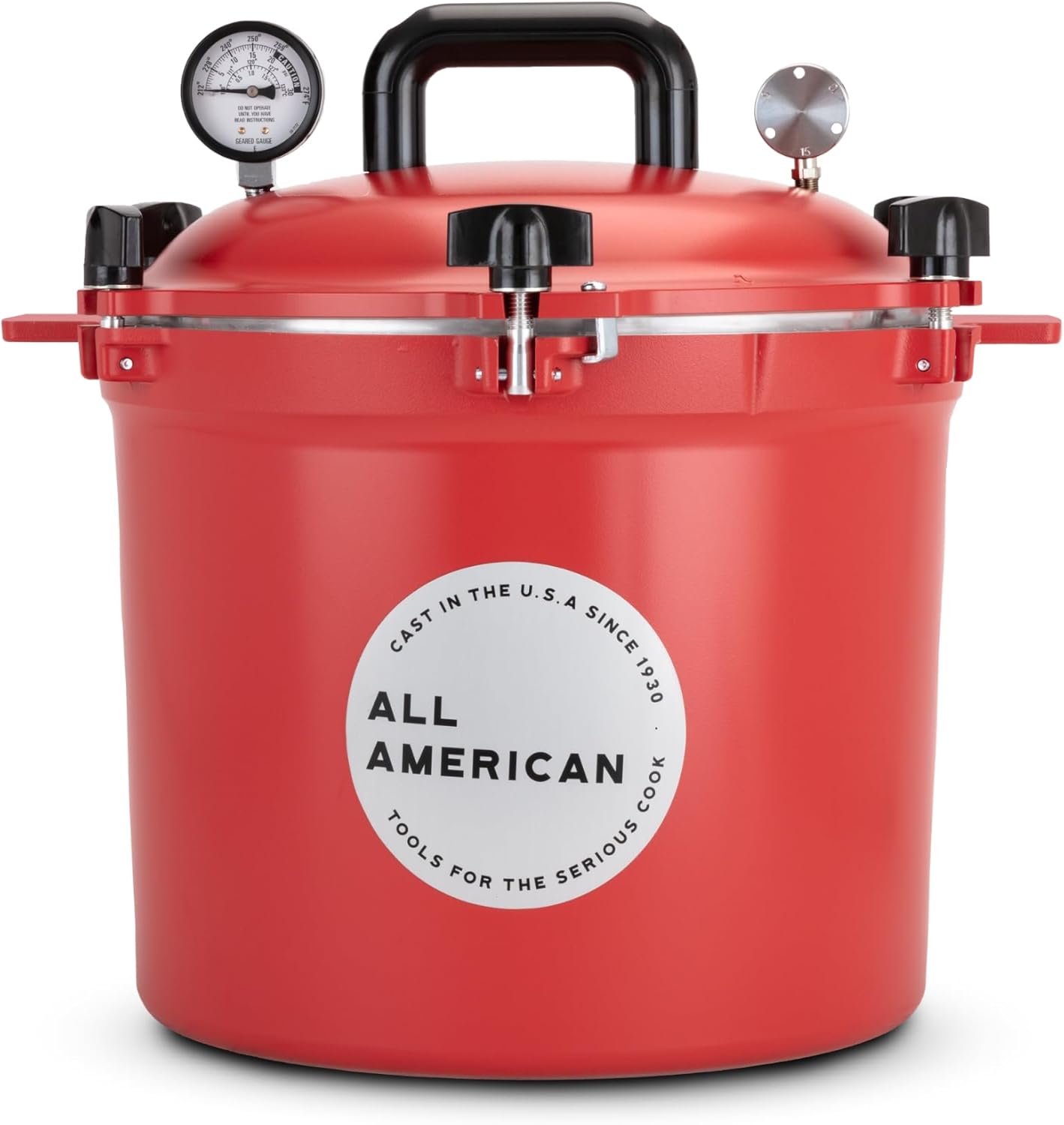 All American 1930 21.5qt Pressure Cooker\/Canner (The 921), Tomato Red - Exclusive Metal-to-Metal Sealing System - Suitable for Gas, Electric, or Flat Top Stoves - Made in the USA