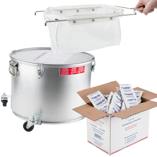 MirOil Filter Pot Combo, Oil Pot & Oil Filter Bag, 7 Gallon Deep Fryer Grease Disposal Caddy w\/Castor Wheel & Reusable B6PS Strainer Bag for Filtering, Safe Storage, Extends Life & Polish Fryer Grease