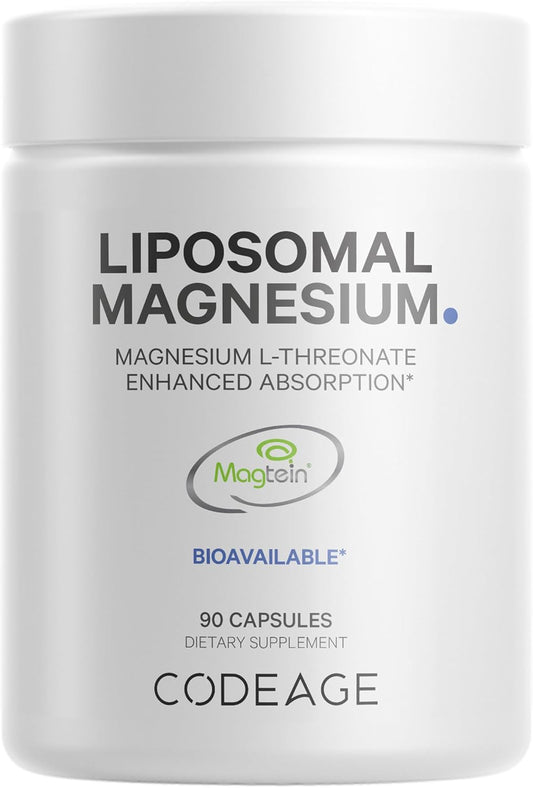 Codeage Liposomal Magnesium L-Threonate Supplement, Patented Magtein Magnesium Threonate for Brain Health, Memory and Cognitive Function Support, Bioavailable, Non-GMO - 90 Capsules