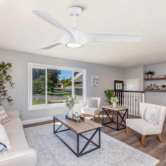 Flynama 56-in Integrated LED White with White Blades Ceiling Fan With Light - Remote Included ( 3 -Blade )