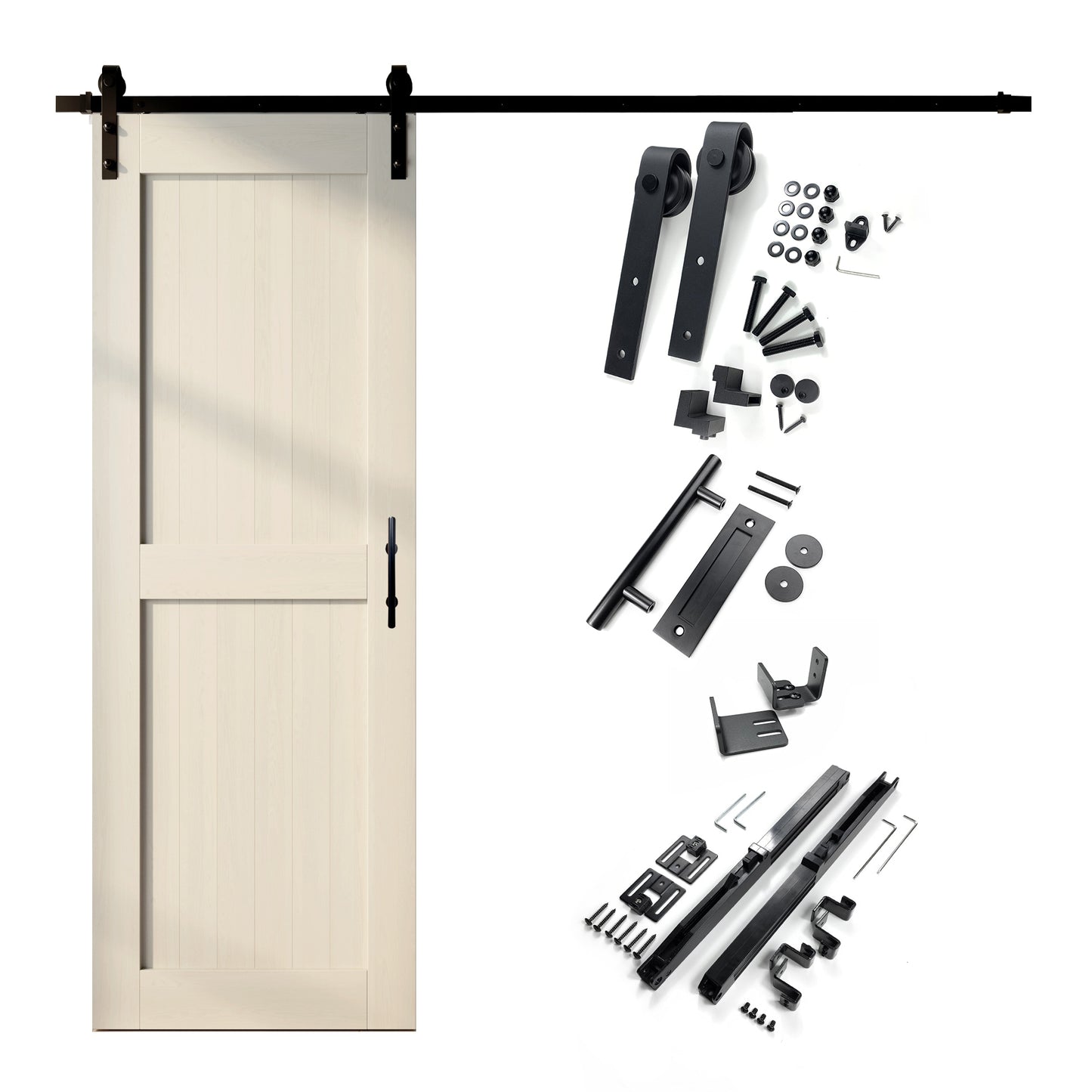 HOMACER 34-in x 84-in Tinsmith Gray Mid-Bar Pine Wood Solid core Single Barn Door (Hardware Included)