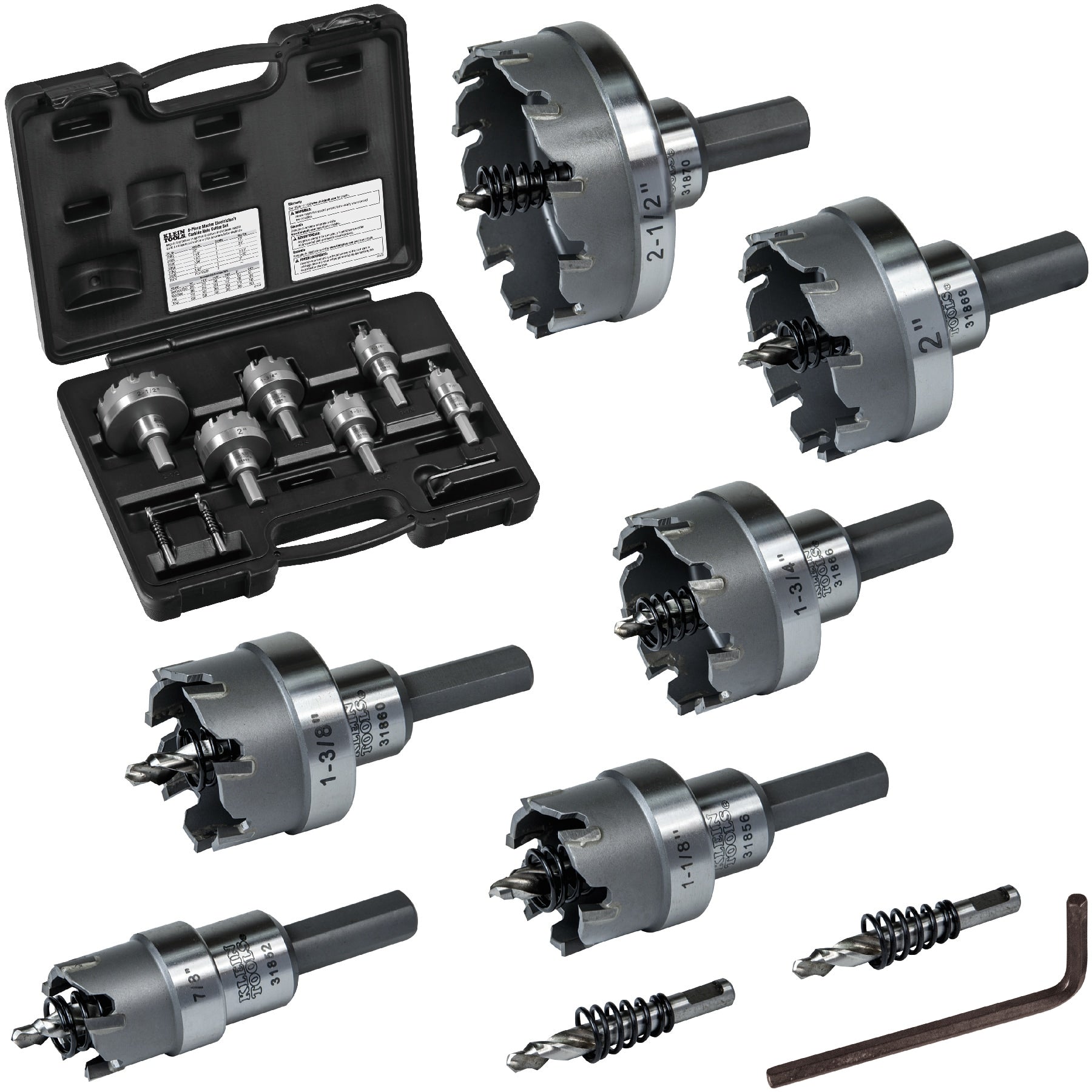 Klein Tools Carbide-tipped Arbored Hole Saw Kit Set (6-Piece) with Hard Case 31873