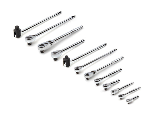 TEKTON 12-Piece 90-Tooth 1/2-in; 3/8-in; 1/4-in Drive Full Polish Handle Flexible Head Ratchet Set SDR99002