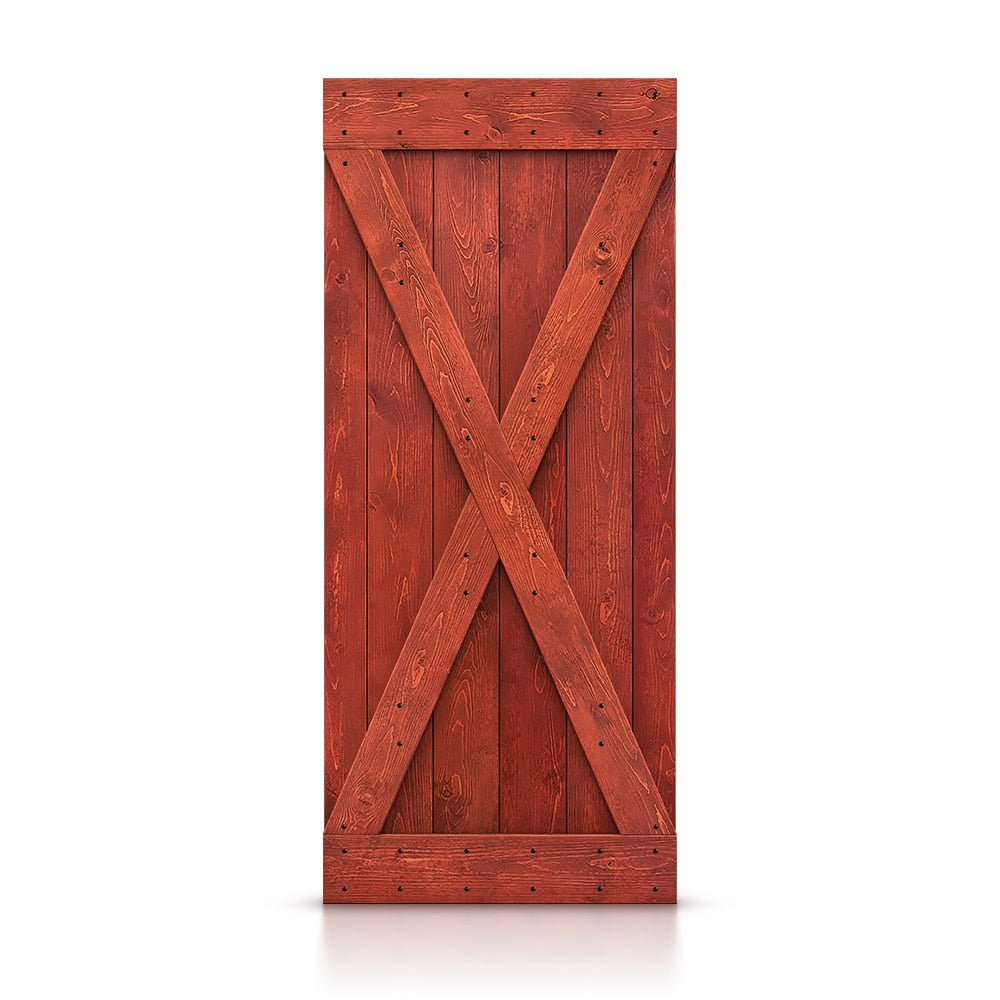 CALHOME 38-in x 84-in Cherry red X-frame Pine Wood Solid core Single Barn Door (Hardware Not Included)