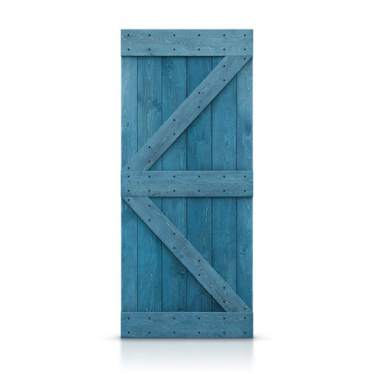 CALHOME 42-in x 84-in Ocean blue K-frame Pine Wood Solid core Single Barn Door (Hardware Not Included)