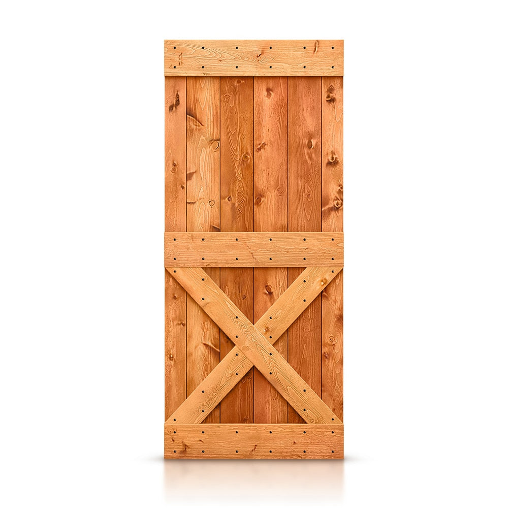 CALHOME 38-in x 84-in Red walnut Pine Wood Solid core Single Barn Door (Hardware Not Included)