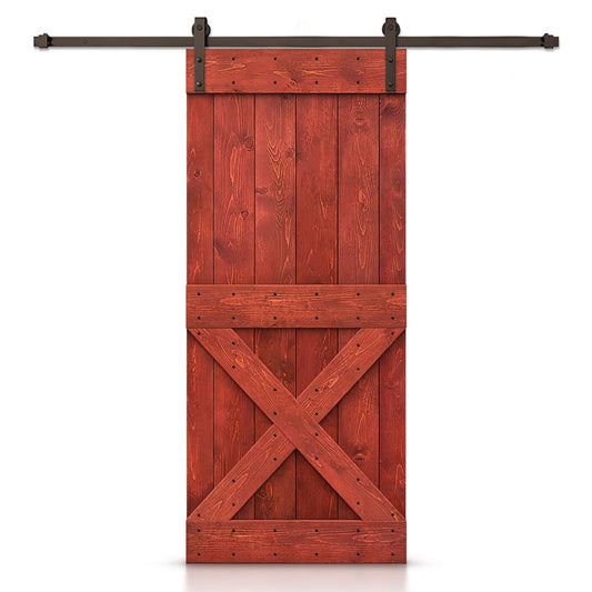 CALHOME 42-in x 84-in Cherry red Pine Wood Solid core Single Barn Door (Hardware Included)