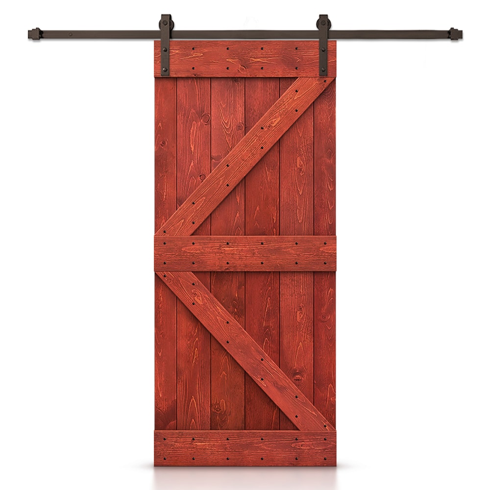 CALHOME 38-in x 84-in Cherry red K-frame Pine Wood Solid core Single Barn Door (Hardware Included)