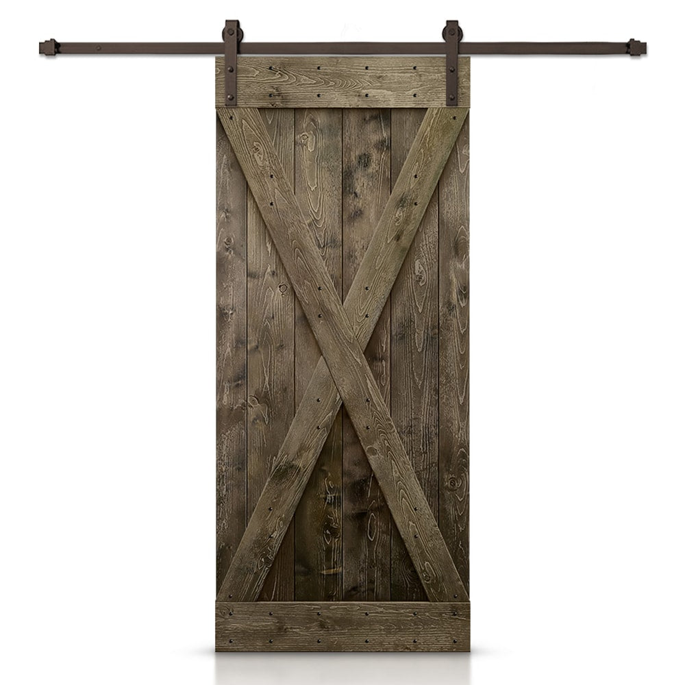 CALHOME 38-in x 84-in Espresso Pine Wood Solid core Single Barn Door (Hardware Included)
