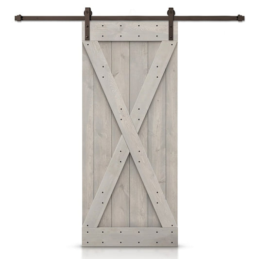 CALHOME 30-in x 84-in Silver Gray Knotty pine Wood Solid core Single Barn Door (Hardware Included)
