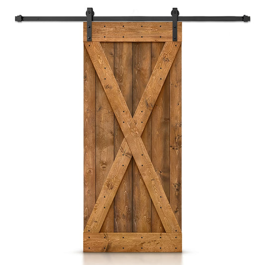 CALHOME 28-in x 84-in Walnut Knotty pine Wood Solid core Single Barn Door (Hardware Included)