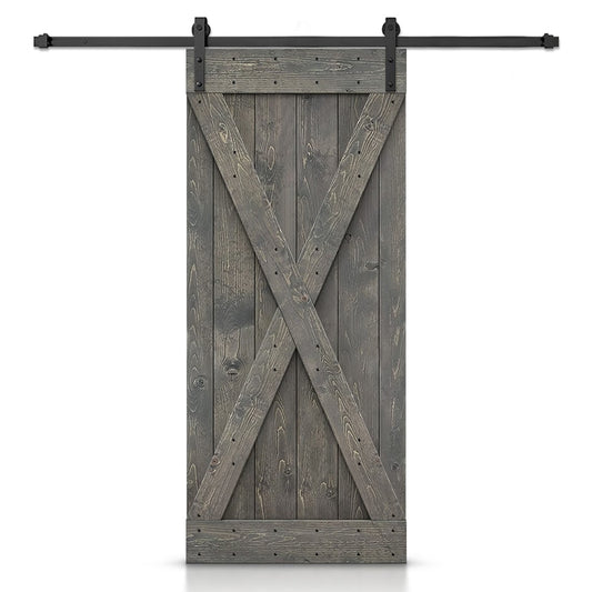 CALHOME 36-in x 84-in Gray Pine Wood Solid core Single Barn Door (Hardware Included)