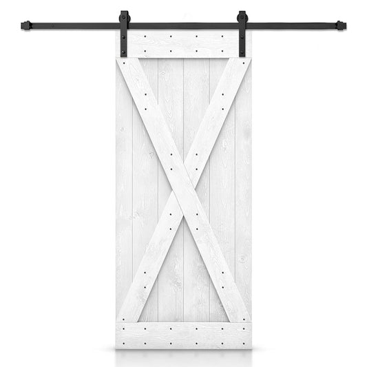 CALHOME 42-in x 84-in Light Cream Knotty pine Wood Solid core Single Barn Door (Hardware Included)