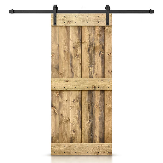 CALHOME 32-in x 84-in Weather Oak Knotty pine Wood Solid core Single Barn Door (Hardware Included)