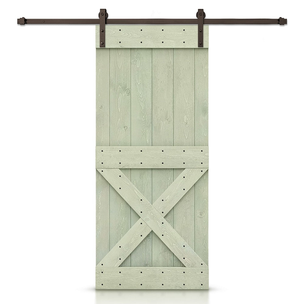 CALHOME 38-in x 84-in Sage green Pine Wood Solid core Single Barn Door (Hardware Included)