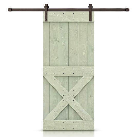 CALHOME 38-in x 84-in Sage green Pine Wood Solid core Single Barn Door (Hardware Included)