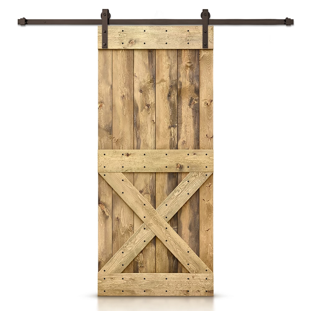 CALHOME 26-in x 84-in Weather Oak Knotty pine Wood Solid core Single Barn Door (Hardware Included)
