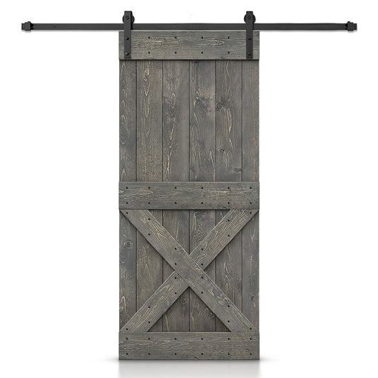 CALHOME 42-in x 84-in Weather Gray Knotty pine Wood Solid core Single Barn Door (Hardware Included)