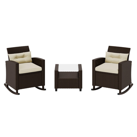 Octans Wildflower Fields 3 -Piece Wicker Patio Conversation Set with Off-white Cushions