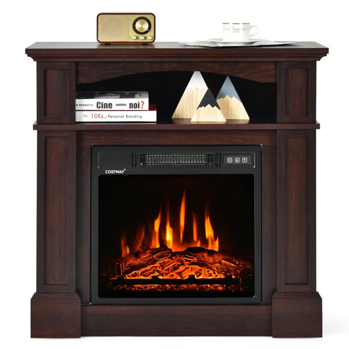 Clihome 32-in W Brown Free standing Fan-forced Flat wall Electric Fireplace with Remote Control Included