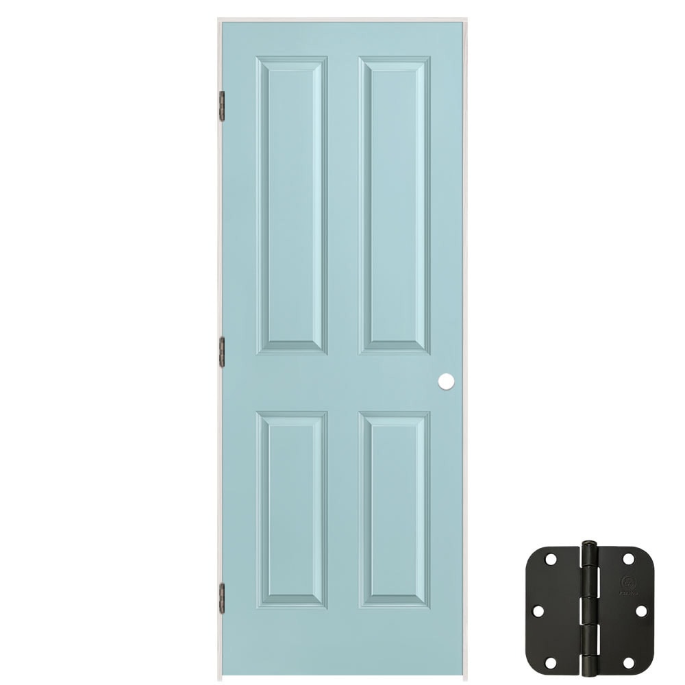 Masonite 24-in x 80-in Sea Mist Solid core 4 panel square Right hand Smooth Prefinished Molded composite Flat Jamb Single Prehung Interior Door