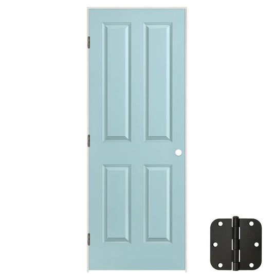 Masonite 24-in x 80-in Sea Mist Solid core 4 panel square Right hand Smooth Prefinished Molded composite Flat Jamb Single Prehung Interior Door