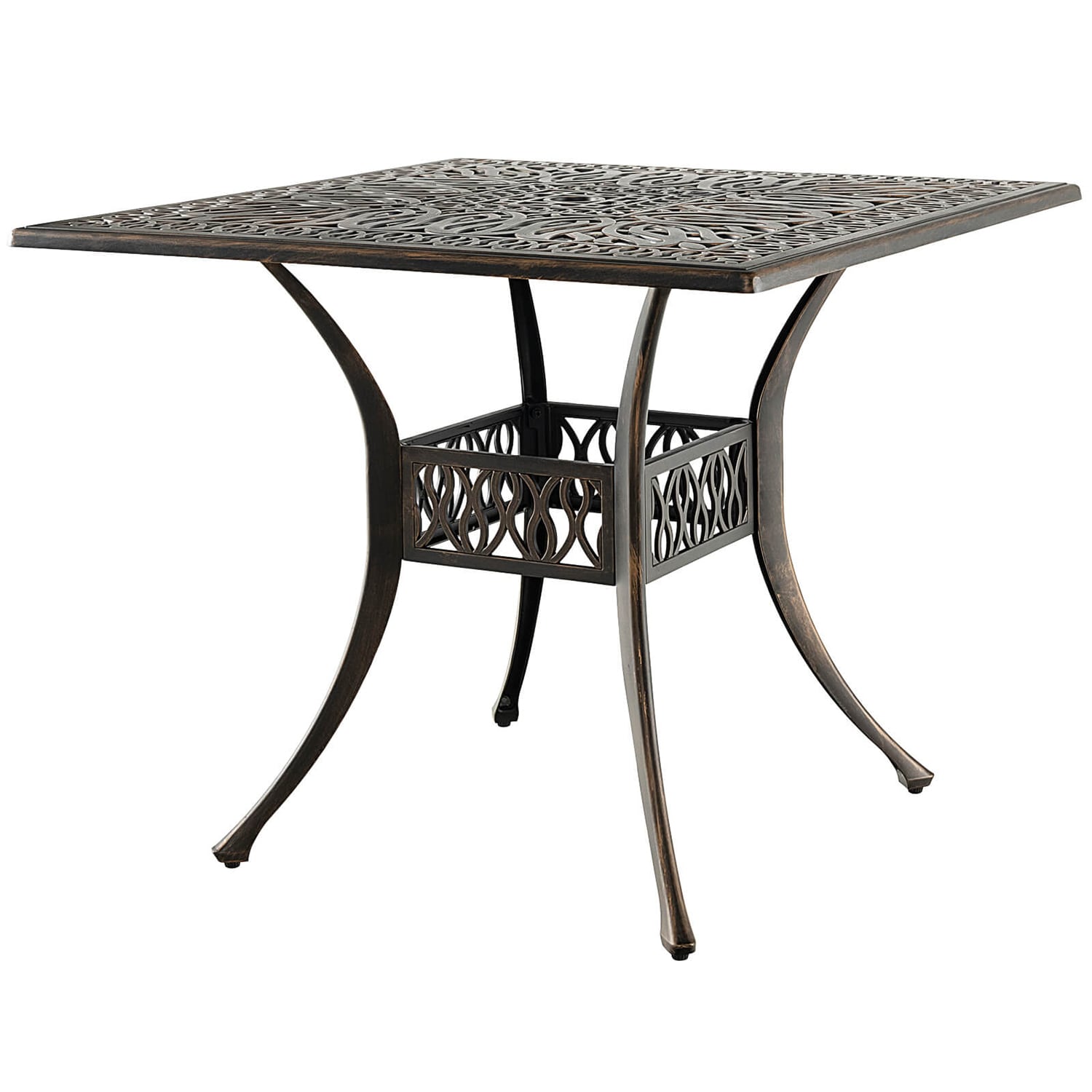 WELLFOR Square Rattan Outdoor Bistro Table 35.4-in W x 35.4-in L with Umbrella Hole