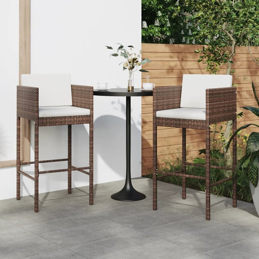Topcraft Set of 2 Rattan Brown Steel Frame Stationary Bar Stool Chair with White Woven Seat