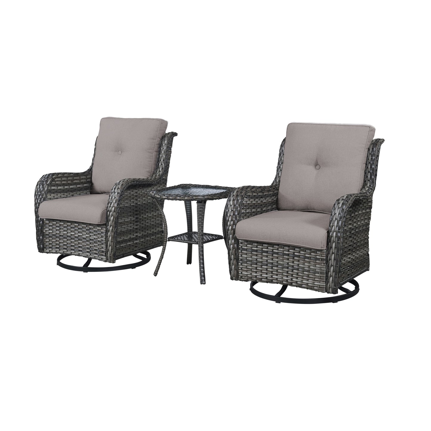 Rilyson Curved handrail 3 -Piece Wicker Patio Conversation Set with Gray Cushions