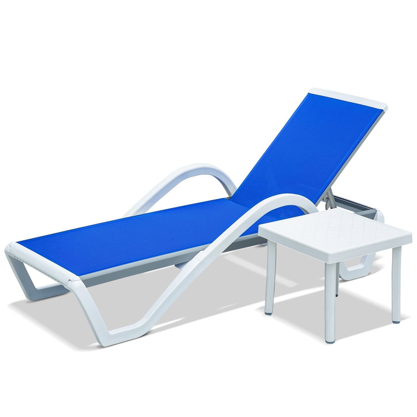 Kahomvis Chaise Lounge Set of 1 Blue Metal Frame Stationary Chaise lounge Chair with (no fabric) with Mesh Seat
