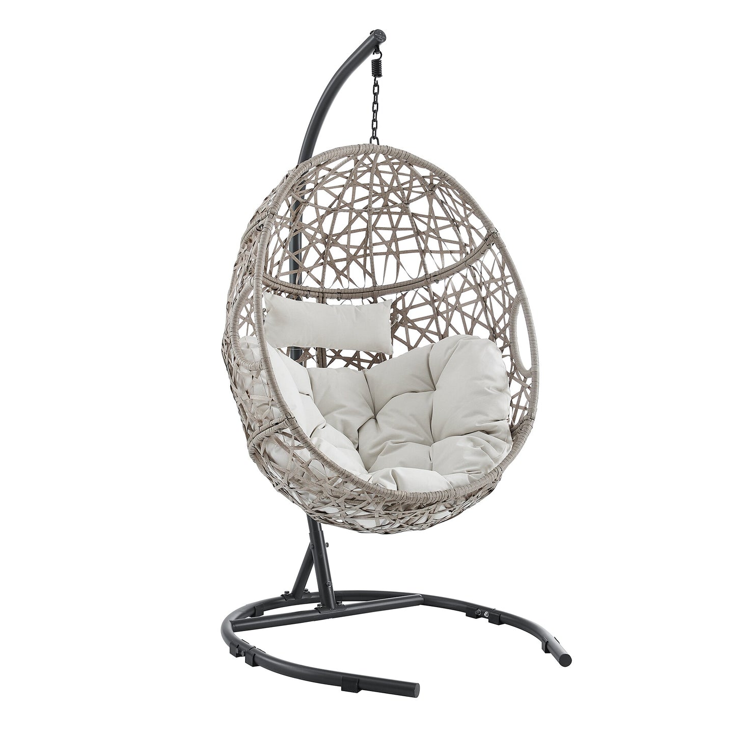 PEAK HOME FURNISHINGS Egg Chair Wicker Black Metal Frame Hanging Egg chair Chair with Off-white Olefin Cushioned Seat