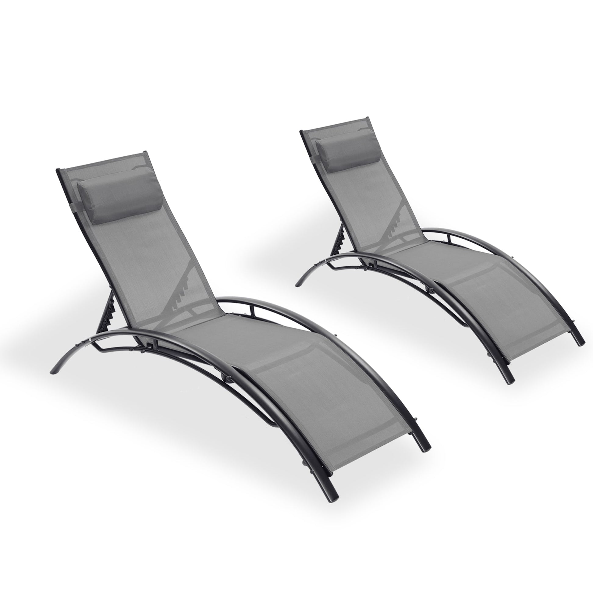 Miki Shinly Patio Chairs Set of 2 Gray Metal Frame Stationary Chaise Lounge Chair with Sling Seat